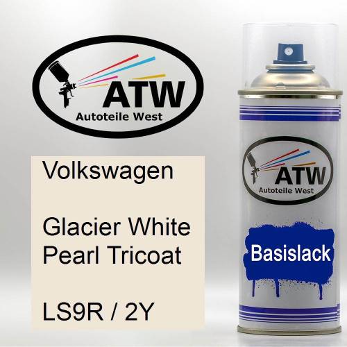 Volkswagen, Glacier White Pearl Tricoat, LS9R / 2Y: 400ml Sprühdose, von ATW Autoteile West.